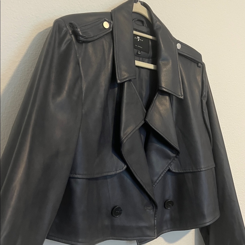 7 For All Mankind Blue Faux Leather Jacket